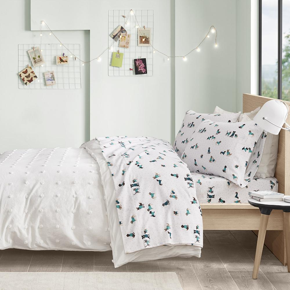 Cozy Soft Cotton Flannel Printed Sheet Set, Teal Dogs color. Picture 4