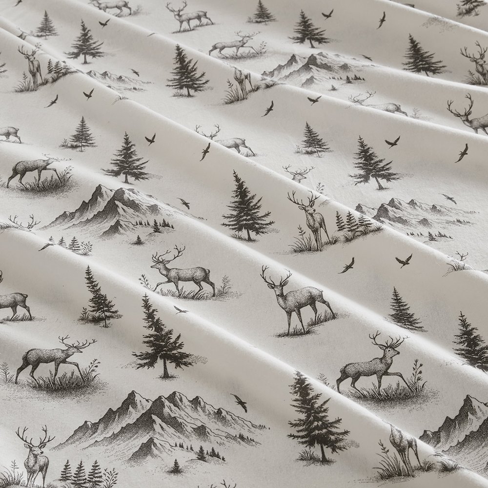 Cotton Flannel Sheet Set in Gray Deer Toile. Picture 3