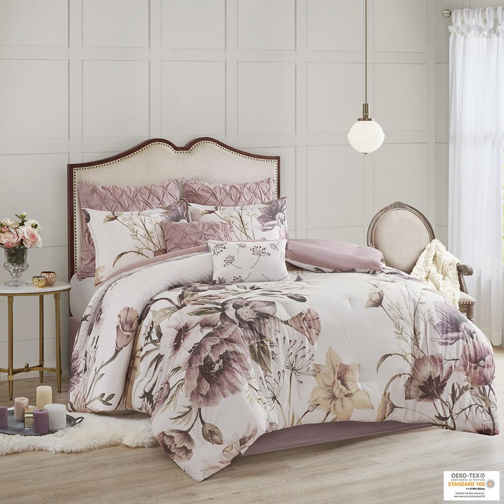 Cassandra 8 Piece Cotton Printed Comforter Set, Blush color. Picture 4