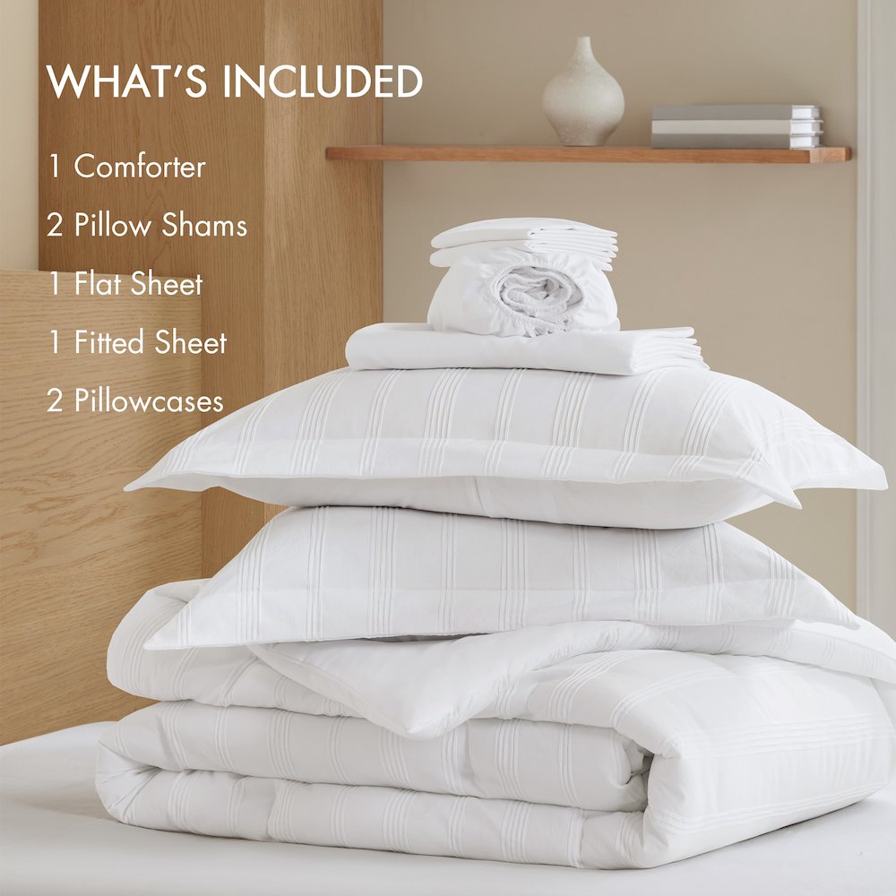 Logan Woven Striped Comforter Set, White color. Picture 2