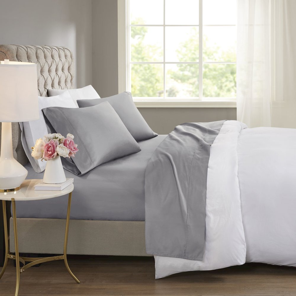 600 Thread Count Cooling Cotton Blend 4 PC Sheet Set, Grey color. Picture 4