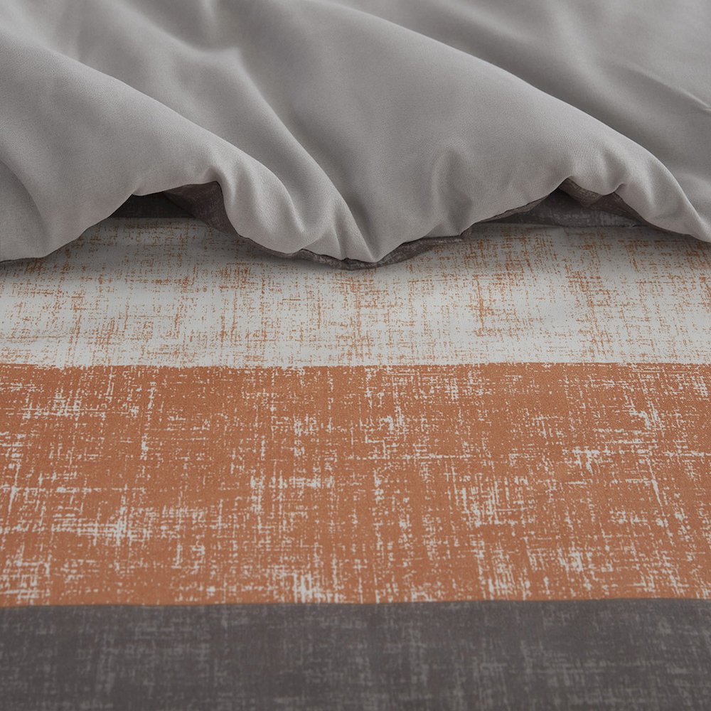 Jaxon Stripe Comforter Set with Bed Sheets, Coral/Grey color. Picture 4