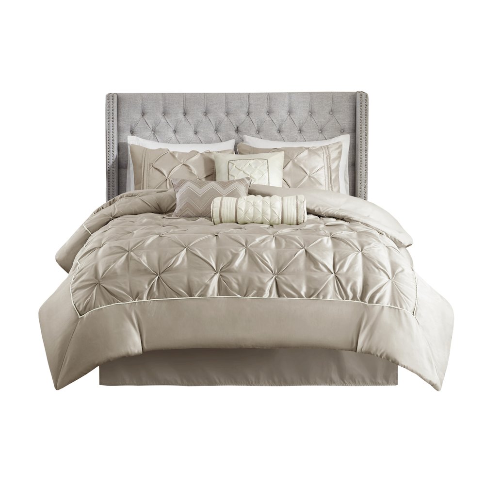 Laurel 100% Polyester Pieced Pleated 7pcs Tufted Comforter Set. Picture 4