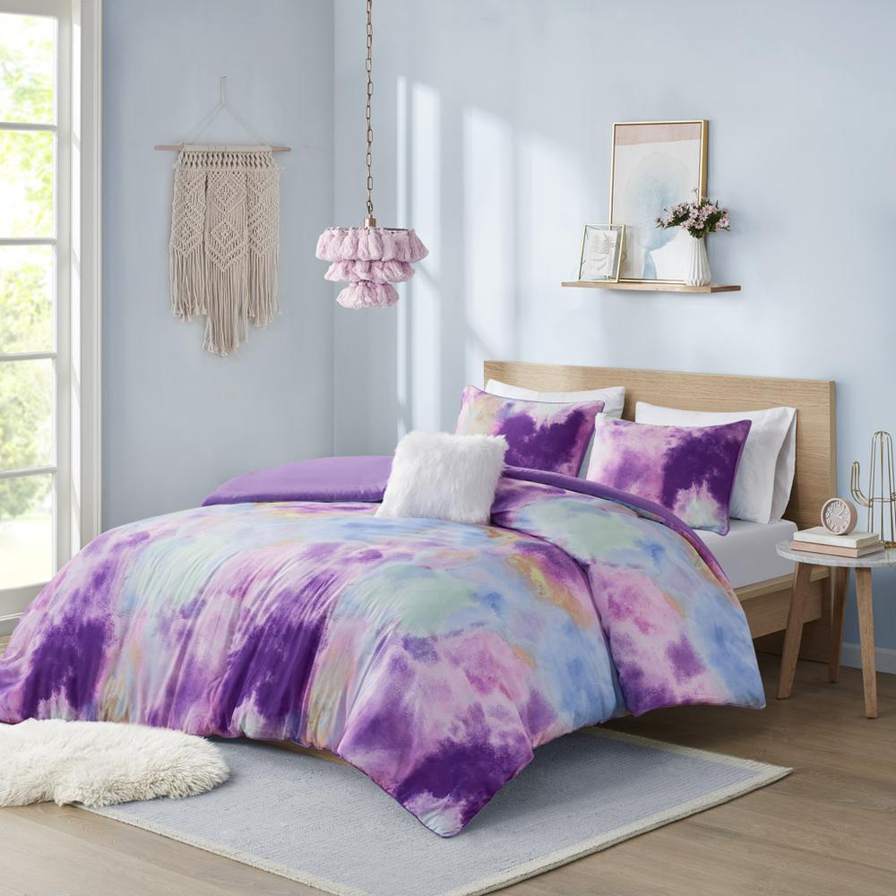 Watercolor Tie Dye Printed Duvet Cover Set with Throw Pillow. Picture 1