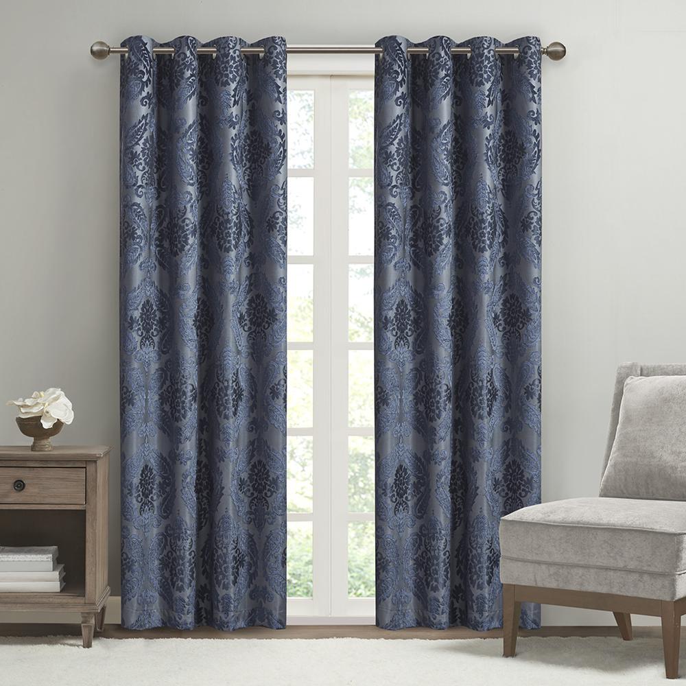 Knitted Jacquard Paisley Total Blackout Grommet Top Curtain Panel. Picture 4