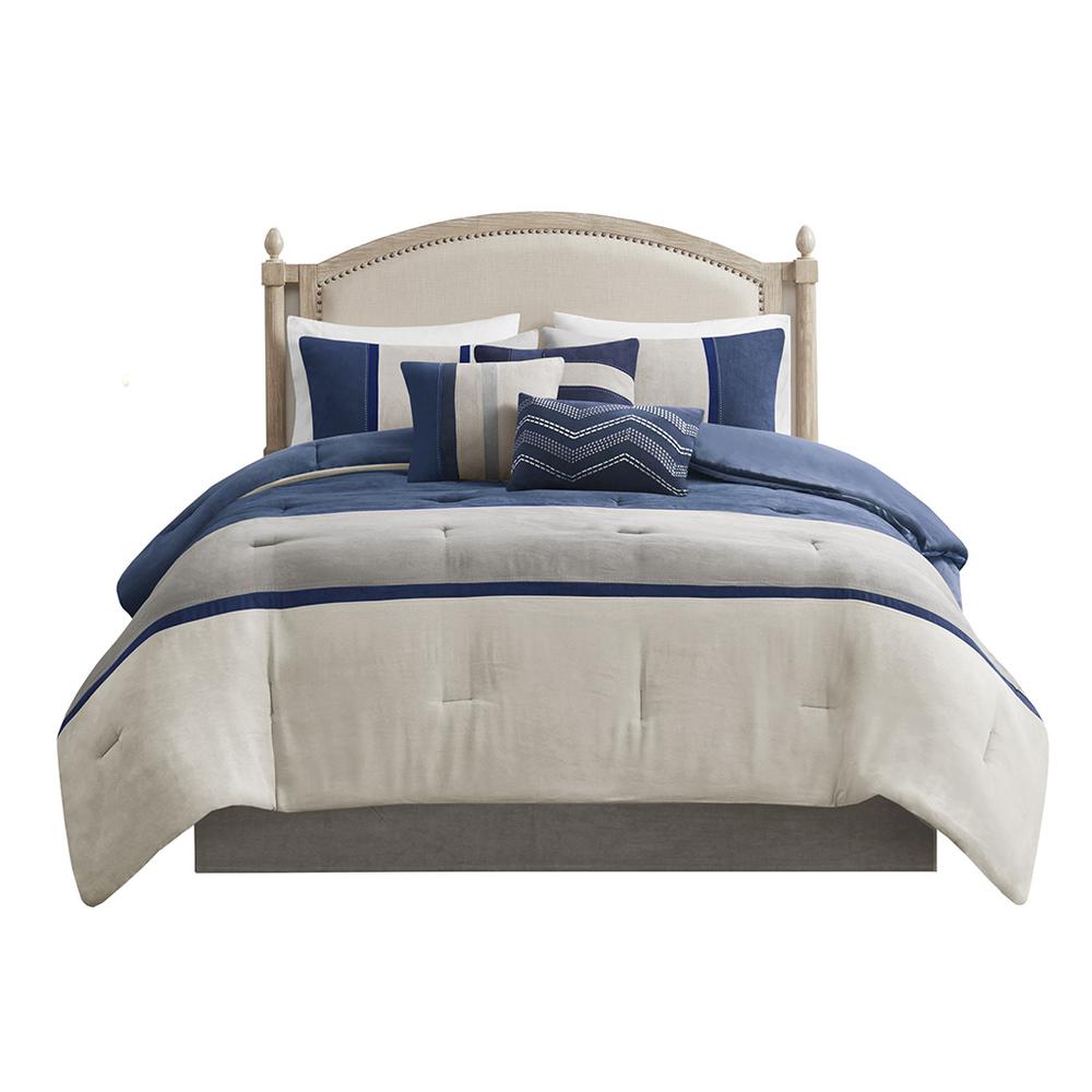 Palisades 7 Piece Faux Suede Comforter Set, Blue color. Picture 3