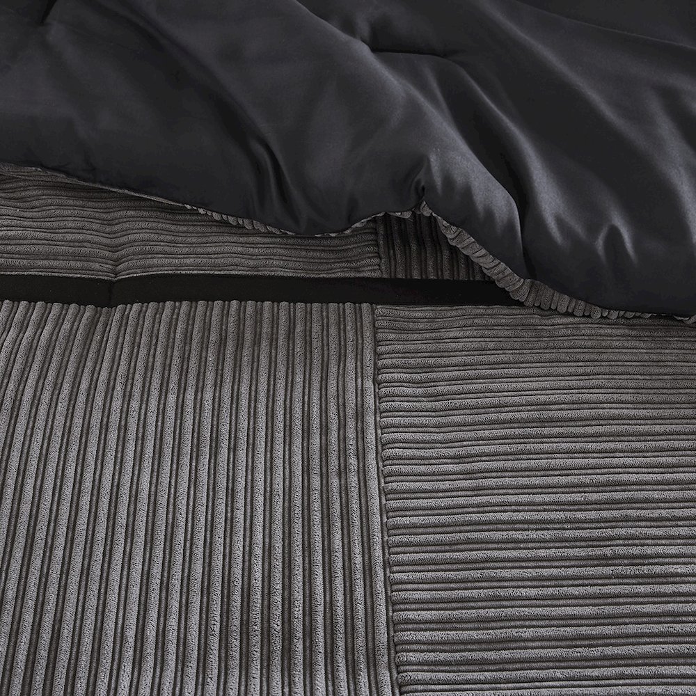 Dallas 7 Piece Micro Corduroy Comforter Set, Grey color. Picture 3
