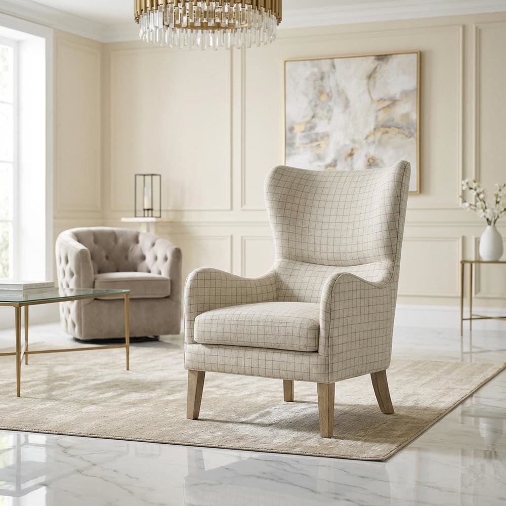 Beige Wing Chair with Stylish Design and Comfortable Upholstery. Picture 7