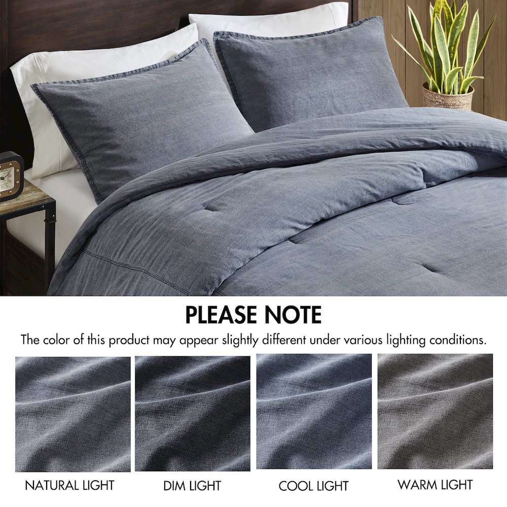 Hudson Twill Washed Comforter Set, Blue color. Picture 4