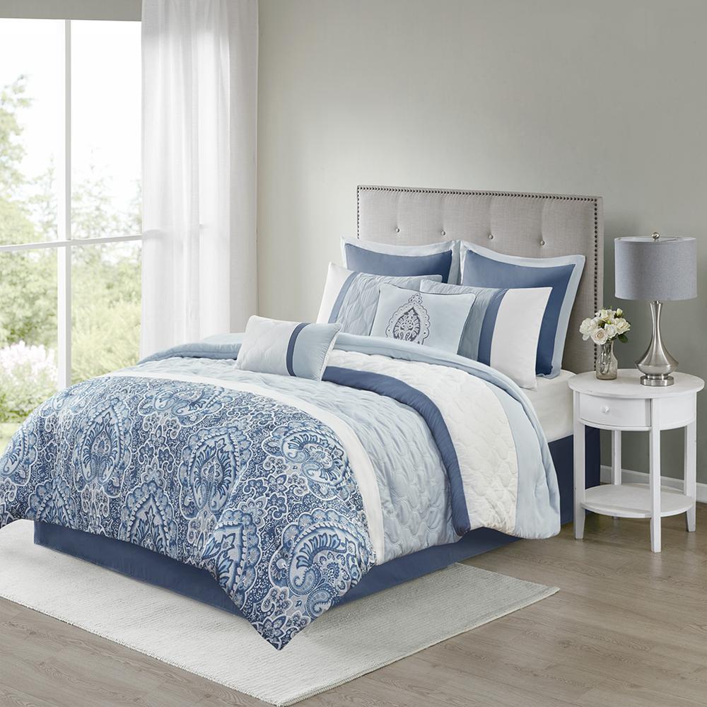 Shawnee 8 Piece  Comforter Set, Blue color. Picture 4