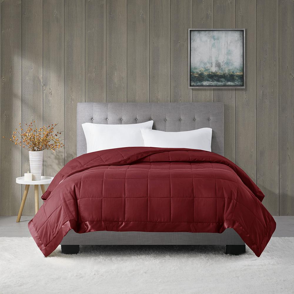 Lightweight Down Alternative Blanket with Satin Trim. Picture 5