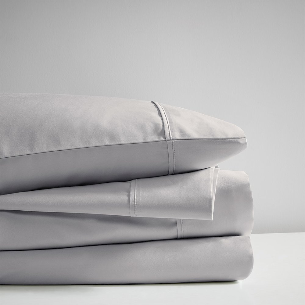 600 Thread Count Cooling Cotton Blend 4 PC Sheet Set, Grey color. Picture 2
