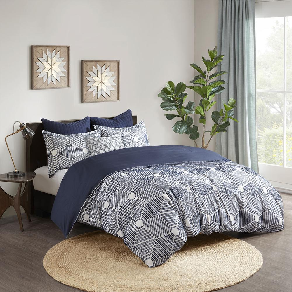 Ellipse Cotton Jacquard Duvet Cover Set, Navy color. Picture 4