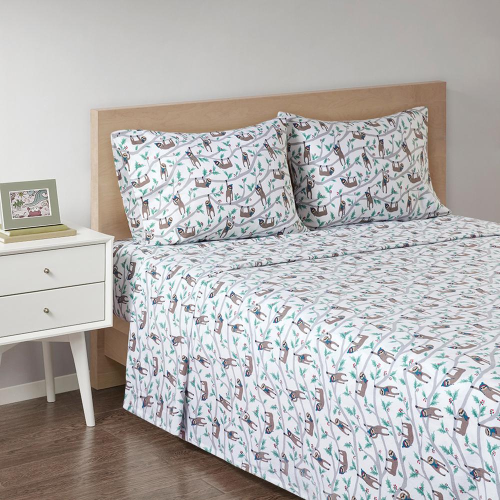 Cozy Flannel Printed Sheet Set, Multi Sloth color. Picture 4