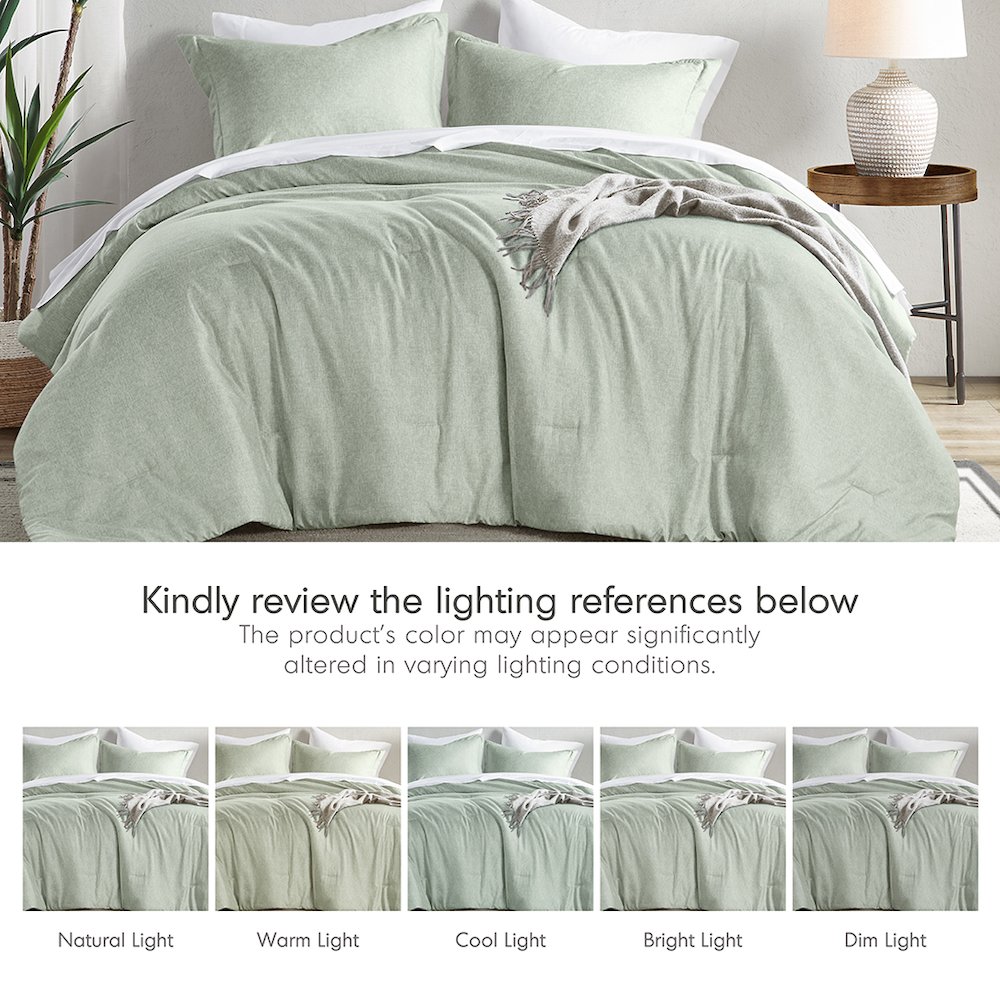 Camden Chambray Print Solid Comforter Set, Sage Green color. Picture 3
