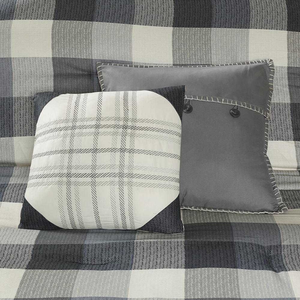 Ridge 7 Piece Herringbone Comforter Set, Grey color. Picture 5