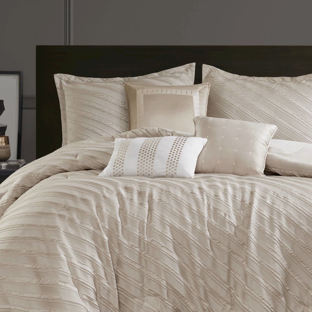 Riva 7 Piece Comforter Set, Beige color. Picture 3