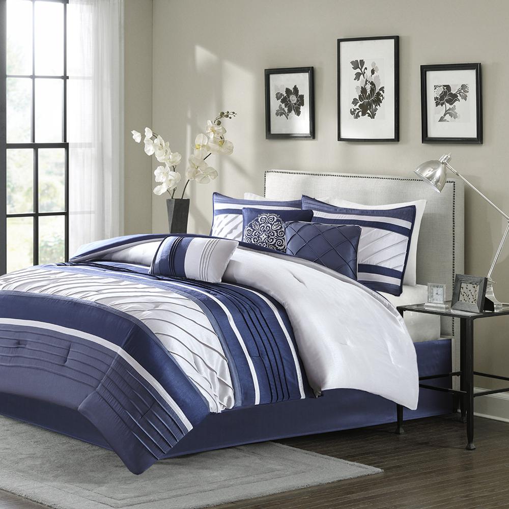 Blaire 7 Piece Comforter Set, Navy color. Picture 4
