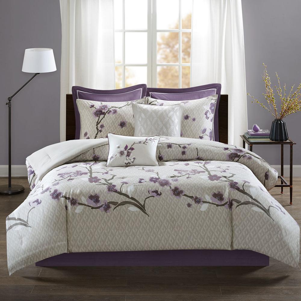 Holly 8 Piece Cotton Comforter Set, Purple/Taupe color. Picture 2