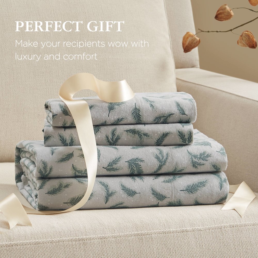 Flannel 100% Cotton Flannel Printed Sheet Set, Pine Branches color. Picture 4