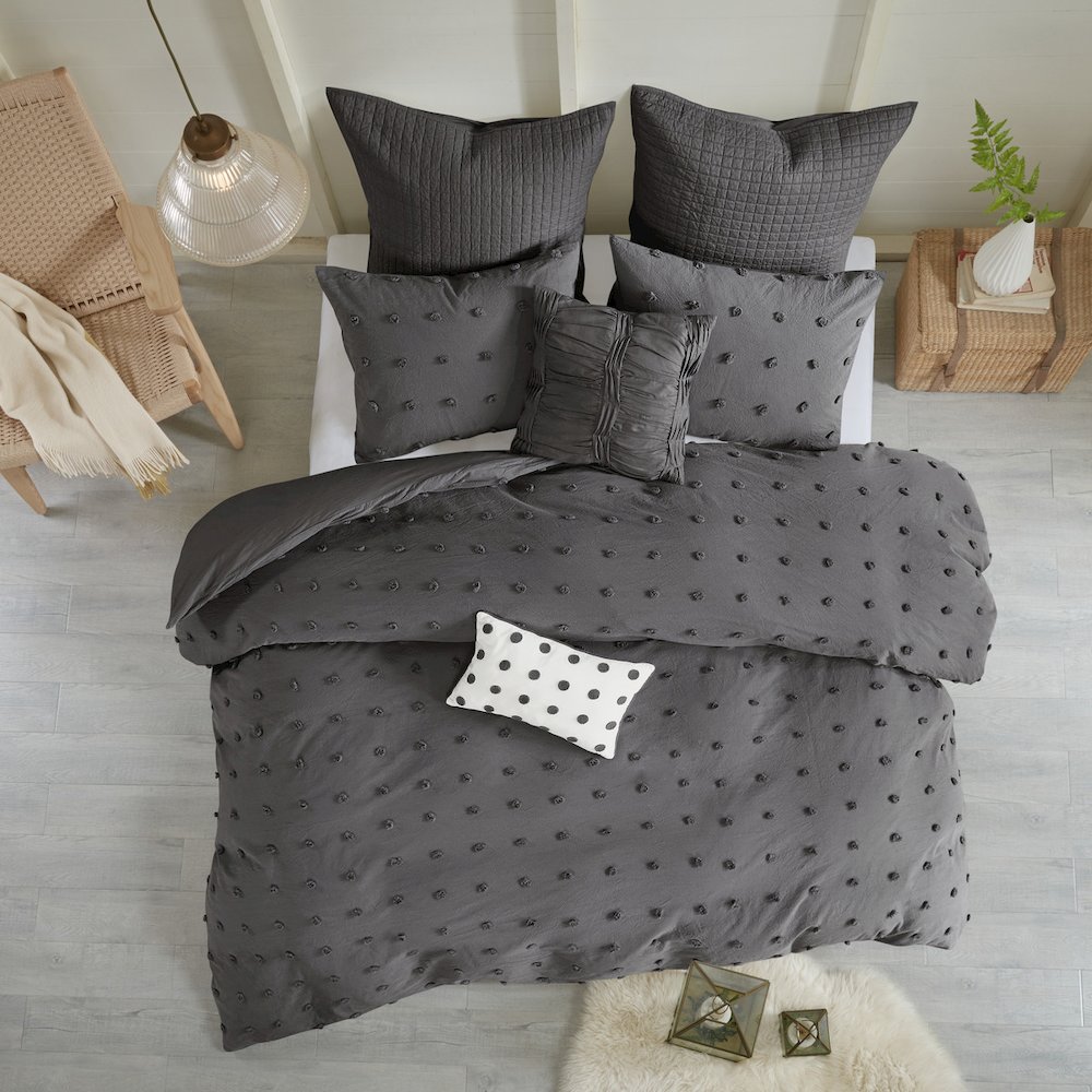 Cotton Jacquard Duvet Cover Set with Euro Shams and Throw Pillows. Picture 4