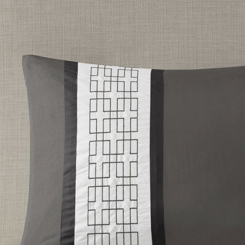 Powell 8 Piece Embroidered Comforter Set, Dark Grey color. Picture 5