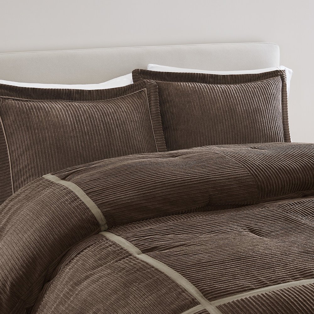 Dallas 7 Piece Micro Corduroy Comforter Set, Brown color. Picture 5