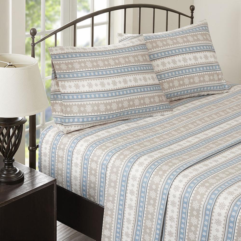 Flannel Sheet Set, Blue Snowflake color. Picture 4