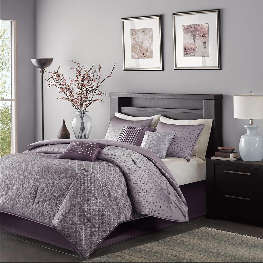 Biloxi 7 Piece Jaquard Comforter Set, Purple color. Picture 4