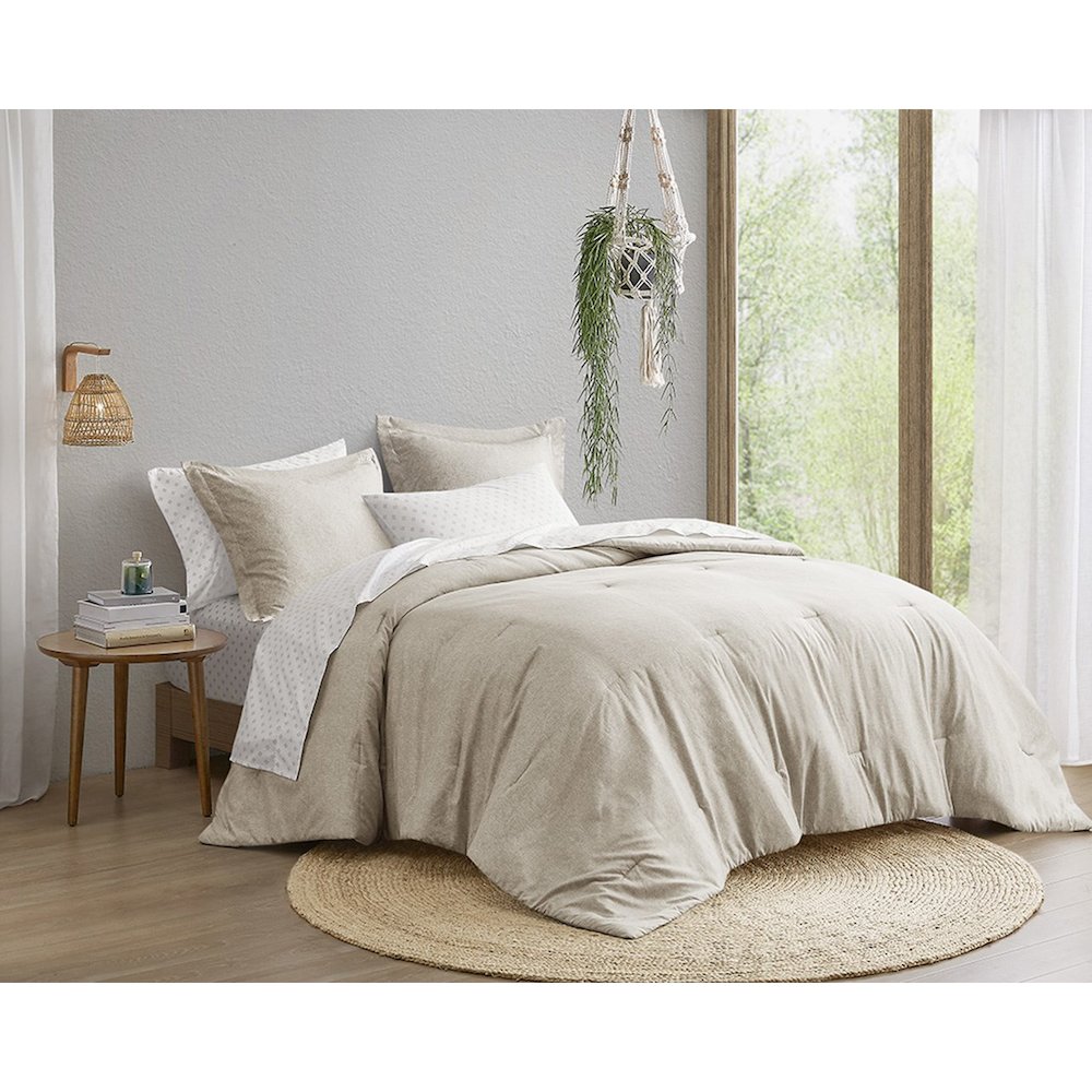 Camden Chambray Print Solid Comforter Set, Neutral color. Picture 3