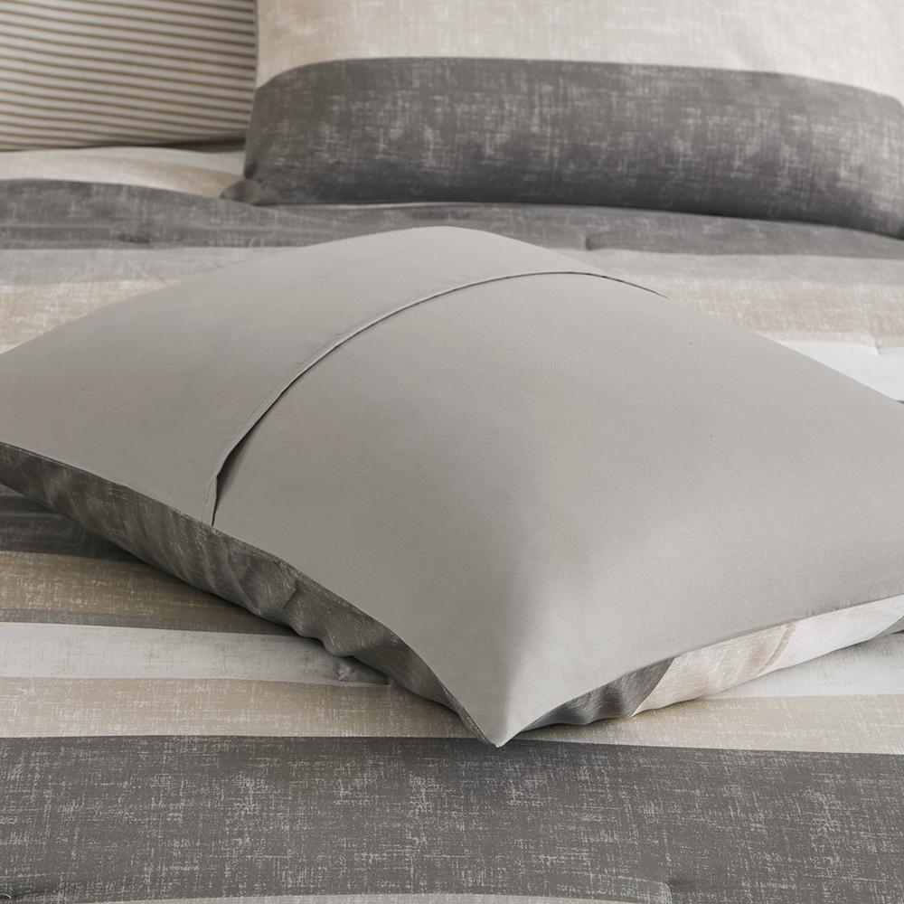 Jaxon Stripe Comforter Set with Bed Sheets, Taupe/Grey color. Picture 2