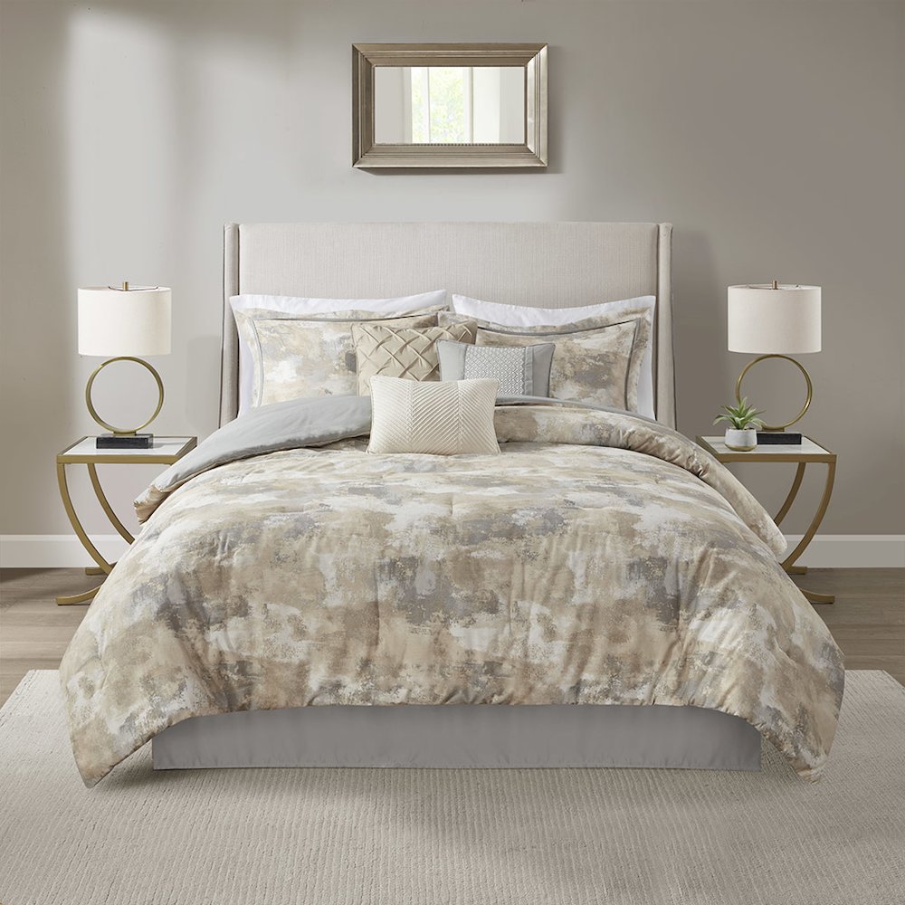 7 Piece Textured Cotton Blend Comforter Set. Picture 1