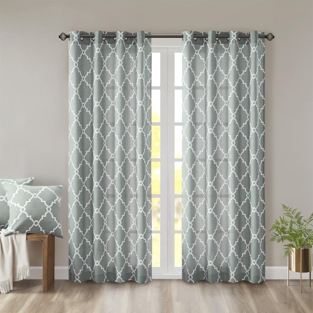 Fretwork Print Grommet Top Window Curtain Panel. Picture 4
