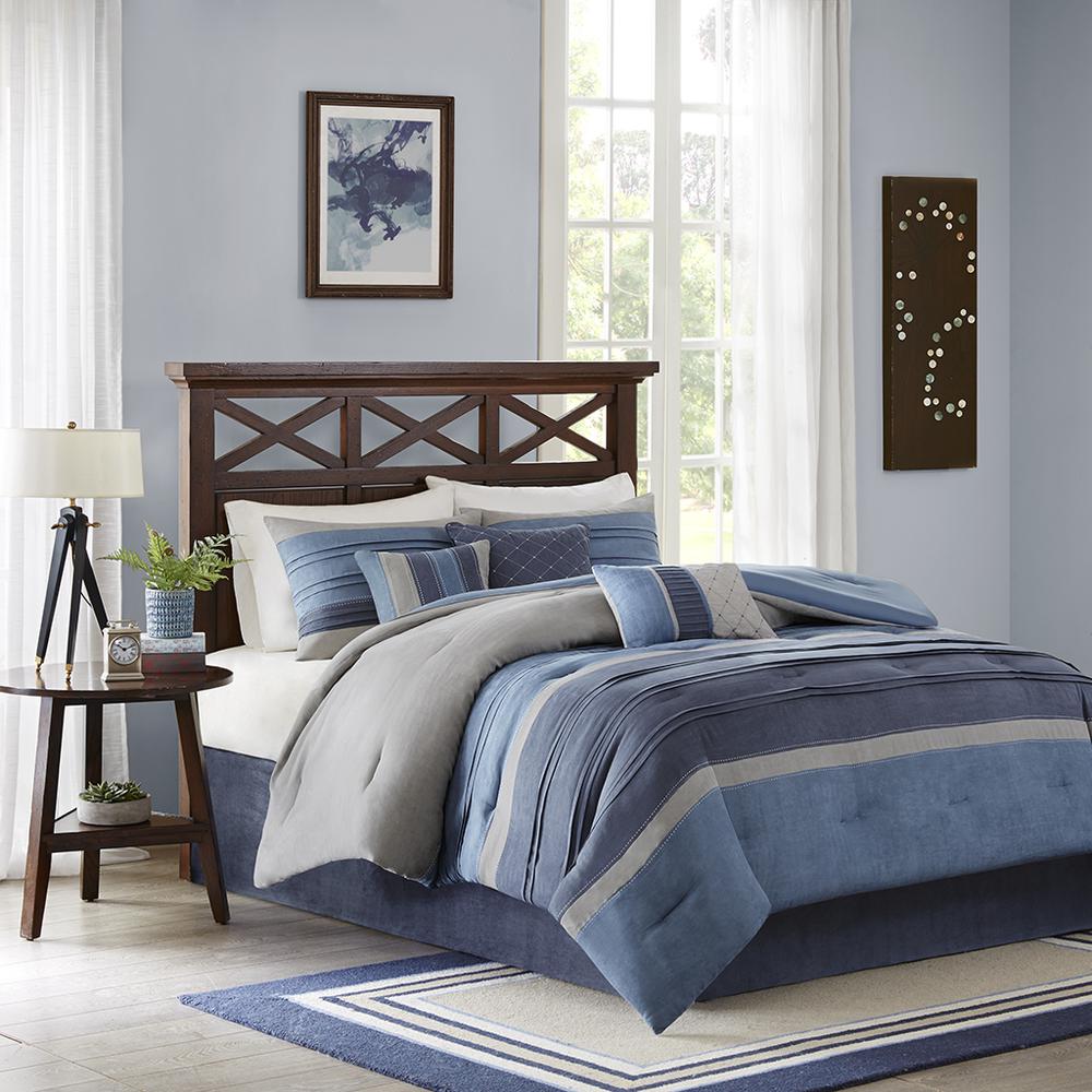 Collins 7 Piece Microsuede Comforter Set, Navy color. Picture 4