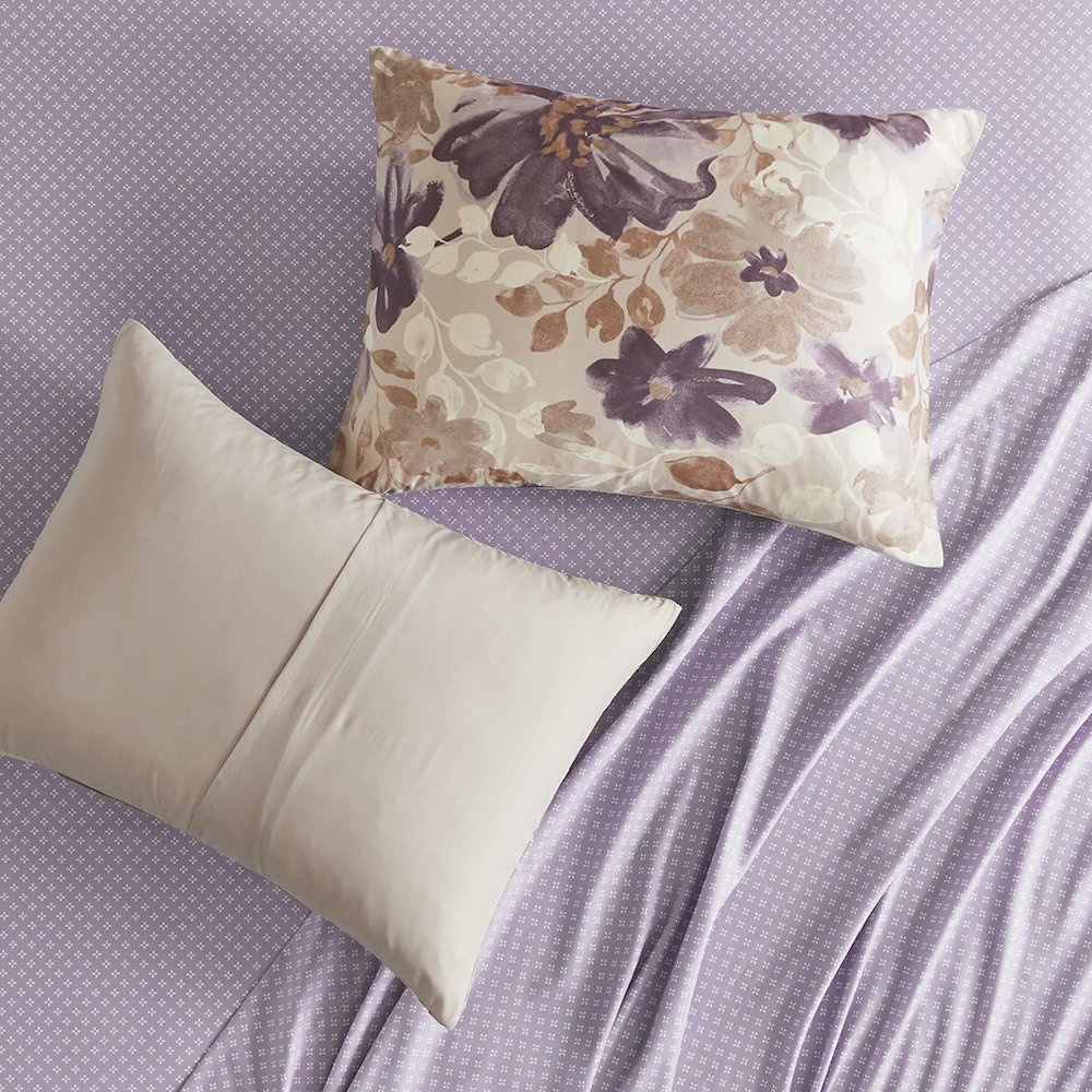 Luna Floral Comforter Set with Bed Sheets, Taupe color. Picture 5