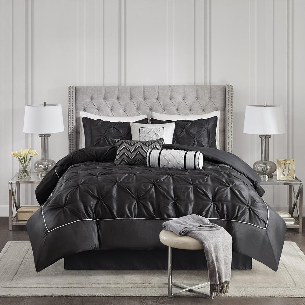 Laurel 7 Piece Tufted Comforter Set, Black color. Picture 1