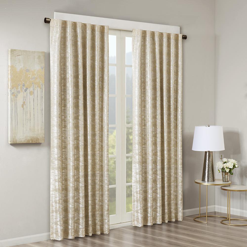 Jacquard Lined Total Blackout Rod Pocket/Back Tab Curtain Panel. Picture 1