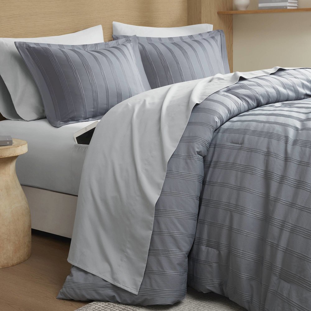 Logan Woven Striped Comforter Set, Blue/Grey color. Picture 3