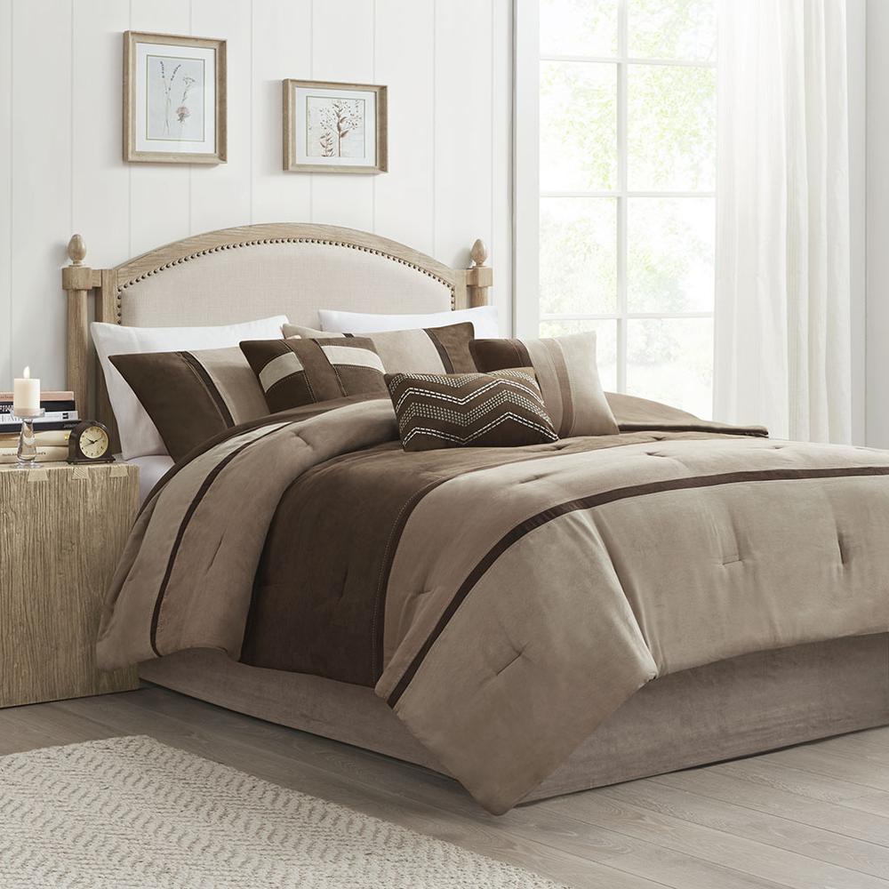 Palisades 7 Piece Faux Suede Comforter Set, Brown color. Picture 4