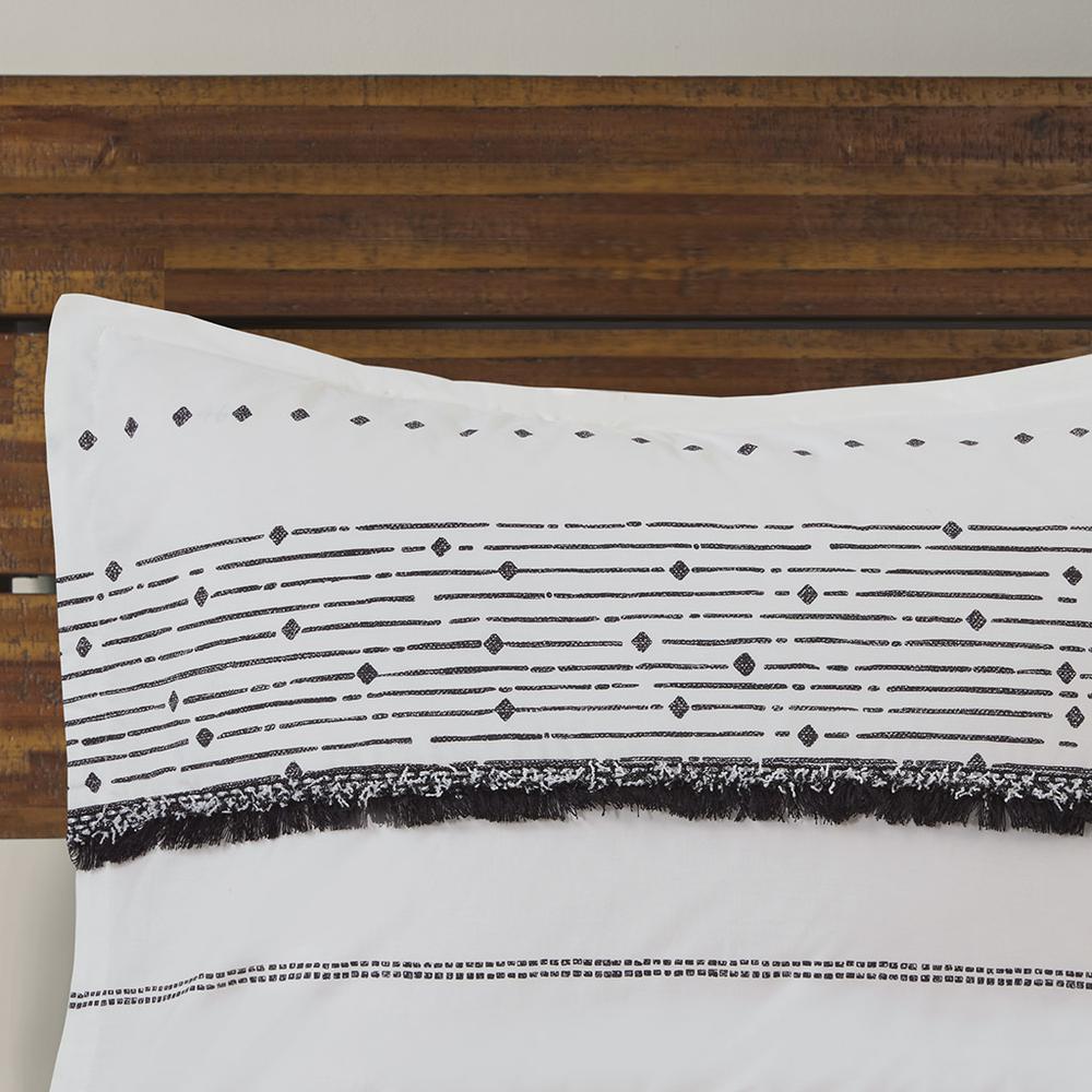 Nea Cotton Printed Comforter Set with Trims, Black/White color. Picture 1