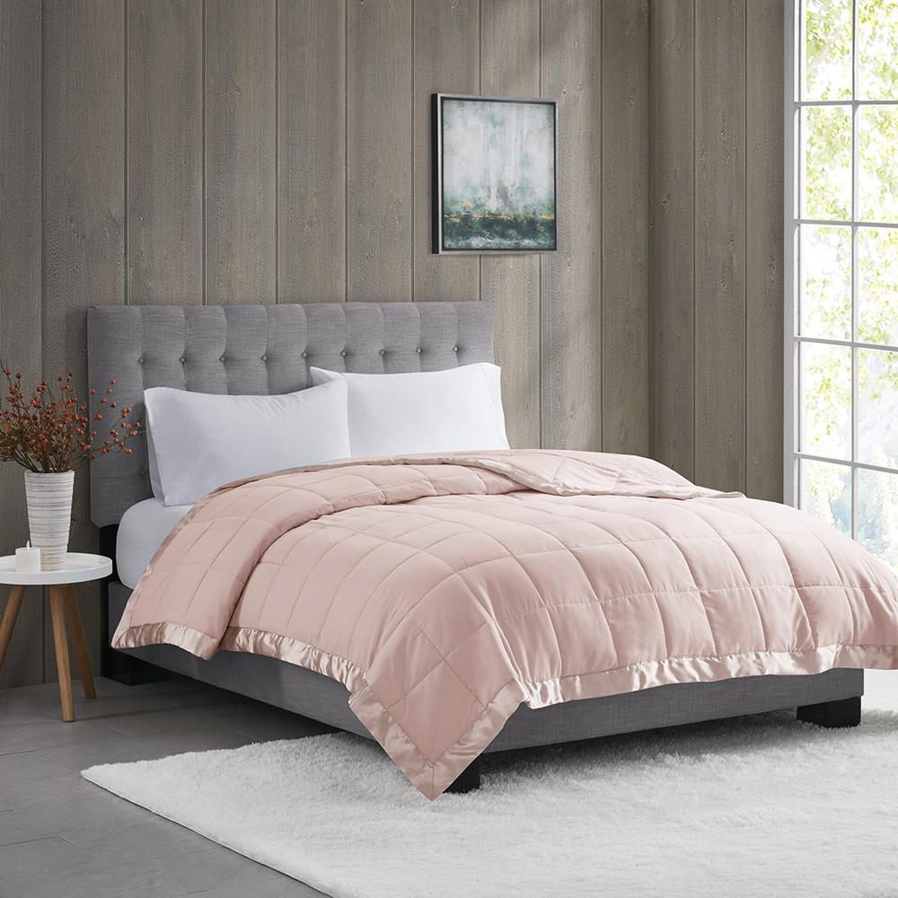 Lightweight Down Alternative Blanket with Satin Trim. Picture 4