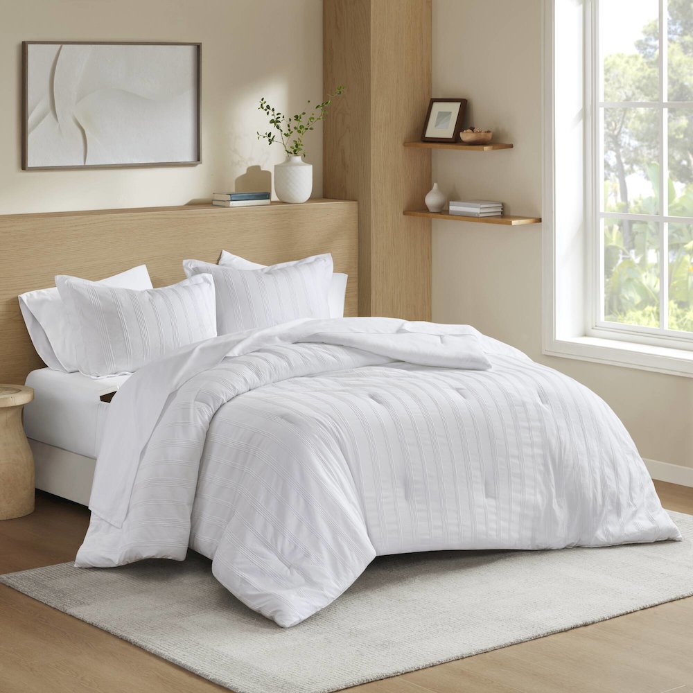 Logan Woven Striped Comforter Set, White color. Picture 5