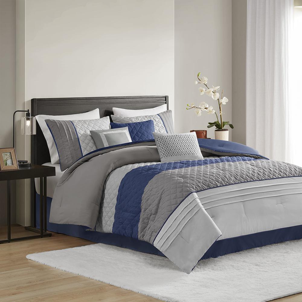 7 Piece Color Block Stripe Comforter Set with Throw Pillows. Picture 1
