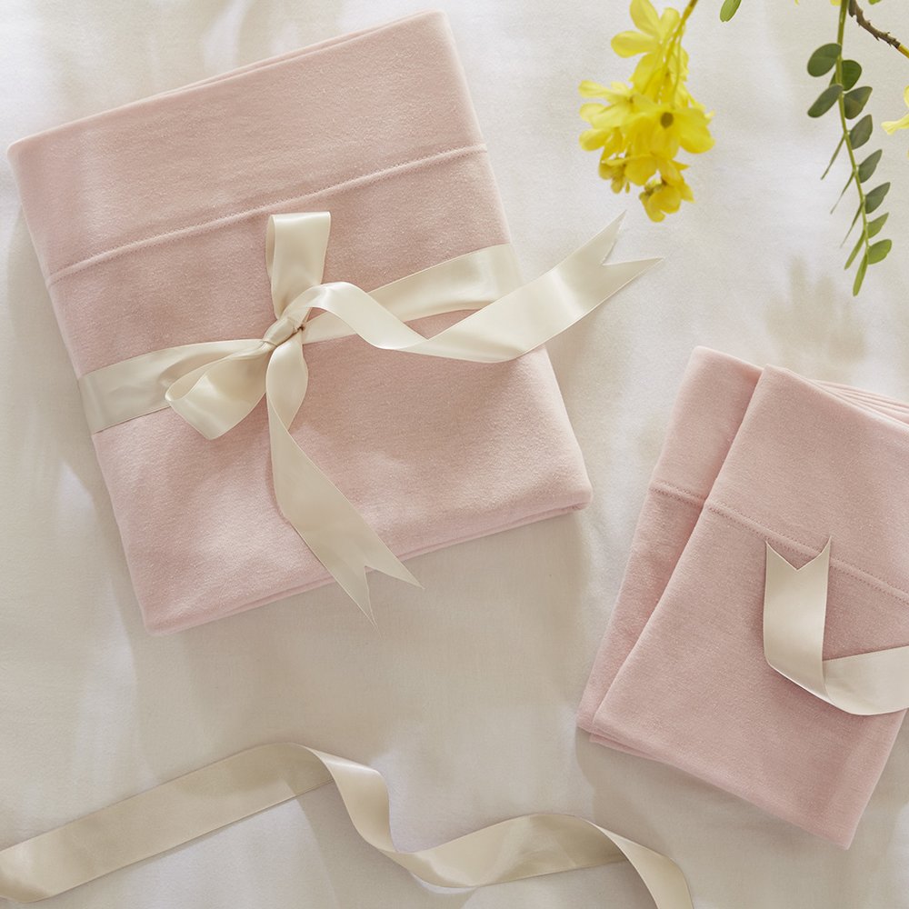 Cotton Blend Jersey Knit All Season Sheet Set, Blush color. Picture 5
