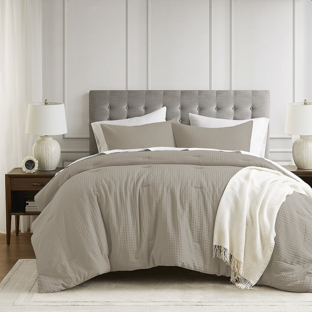 Mina Waffle Weave Textured Comforter Set, Neutral color. Picture 1