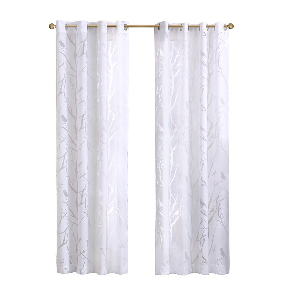 Grommet Top Sheer Bird on Branches Burnout Window Curtain. Picture 3
