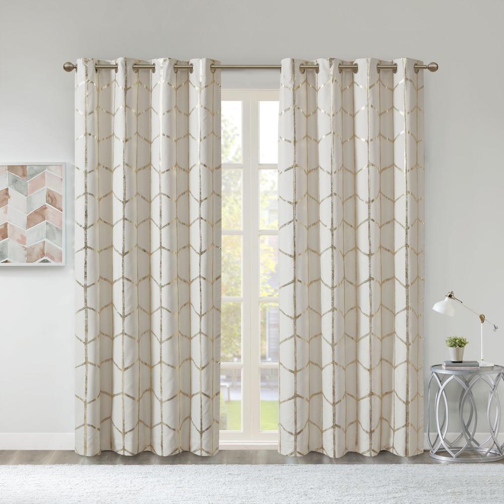Total Blackout Metallic Print Grommet Top Curtain Panel Pair. Picture 1