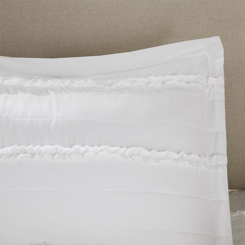 Celeste 5 Piece Microfiber Ruffled Comforter Set, White color. Picture 3