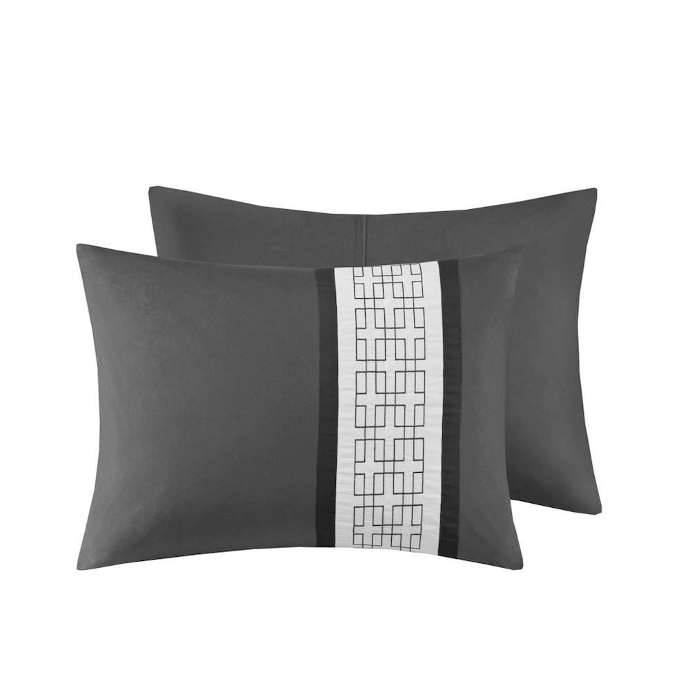 Powell 8 Piece Embroidered Comforter Set, Dark Grey color. Picture 3