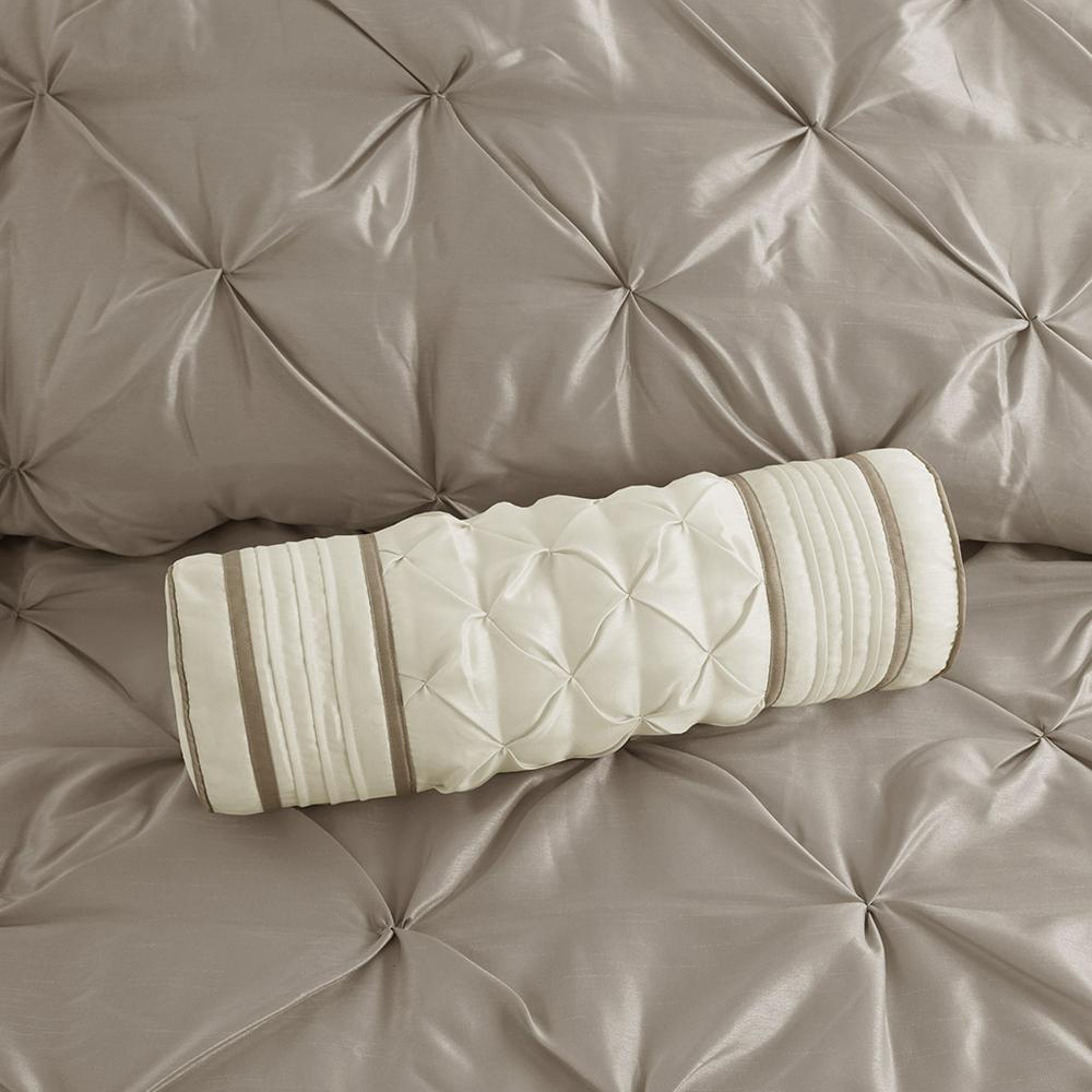 Laurel 7 Piece Tufted Comforter Set, Taupe color. Picture 5